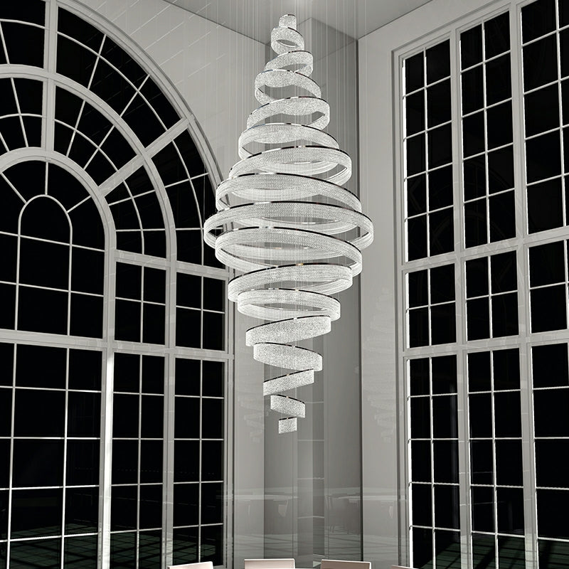 Long Crystal Tassel Rings Chandelier Extra Large Living Room Staircase High Ceiling Lighting Fixture-MEET LIGHTING