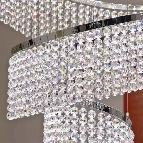 Long Crystal Tassel Rings Chandelier Extra Large Living Room Staircase High Ceiling Lighting Fixture-MEET LIGHTING