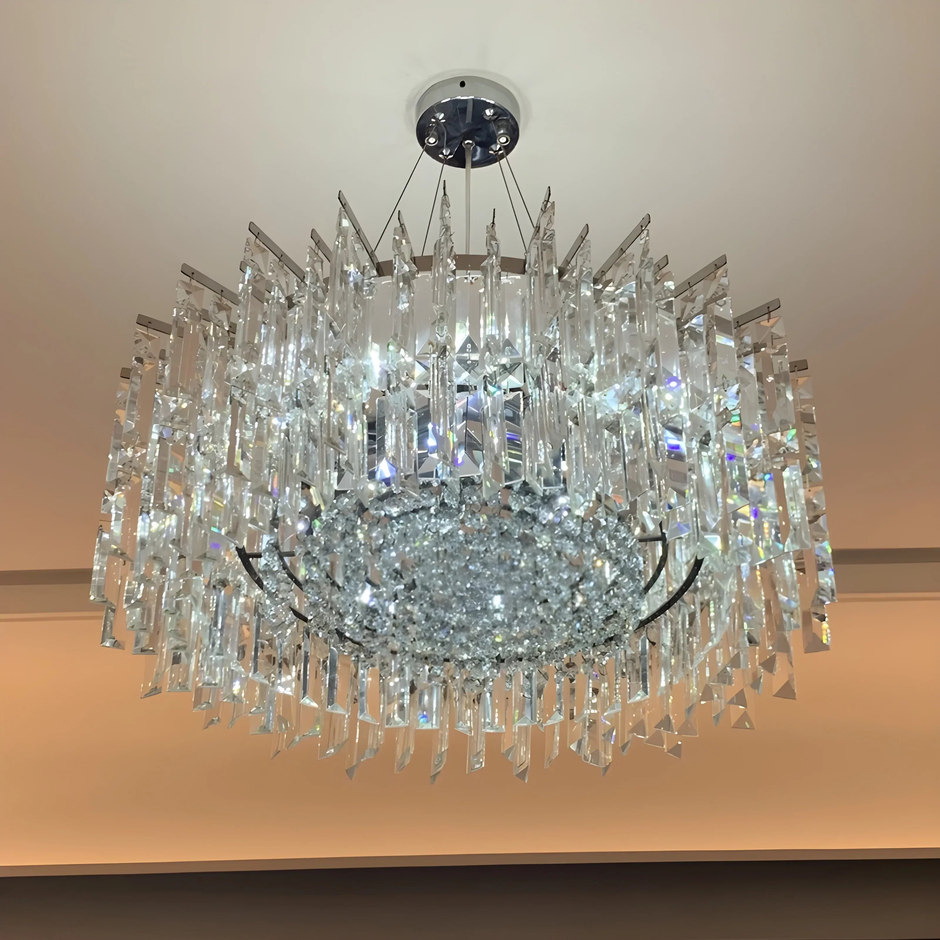 Chrome Silver Stylish Round Crystal Chandelier Modern Ceiling Pendant Light For Living Room/ Bedroom-MEET LIGHTING