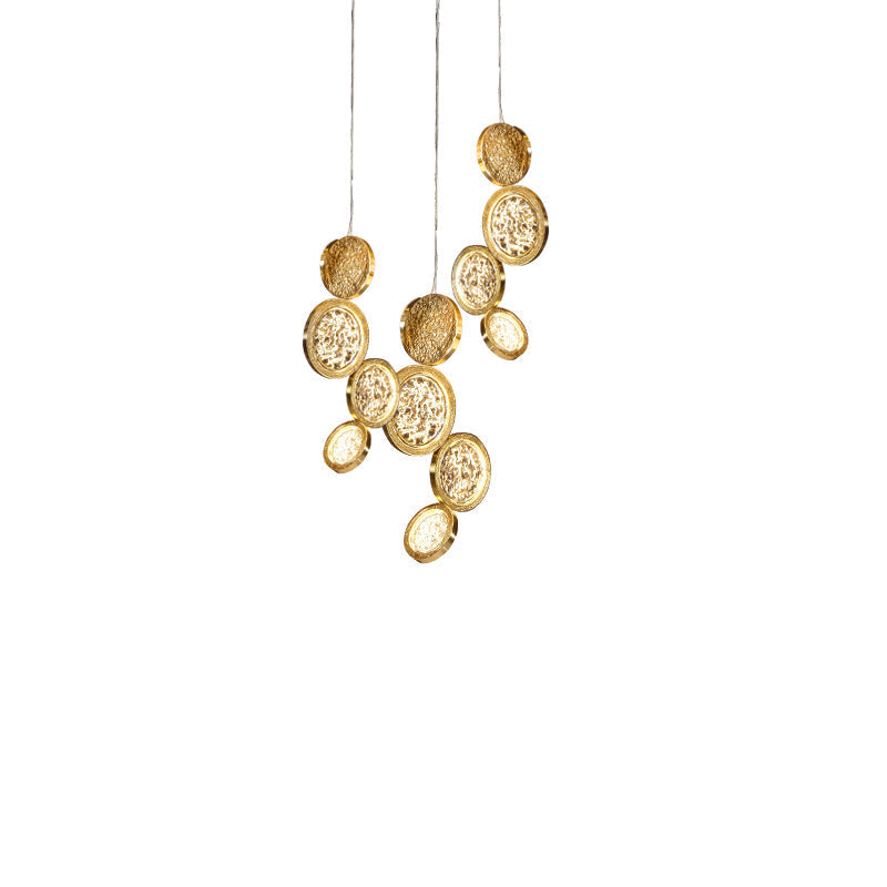Modern Copper LED Circular Luxury Light Fixture. Staircase Chandelier-MEET LIGHTING