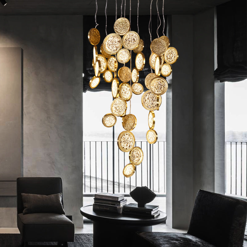 Modern Copper LED Circular Luxury Light Fixture. Staircase Chandelier-MEET LIGHTING