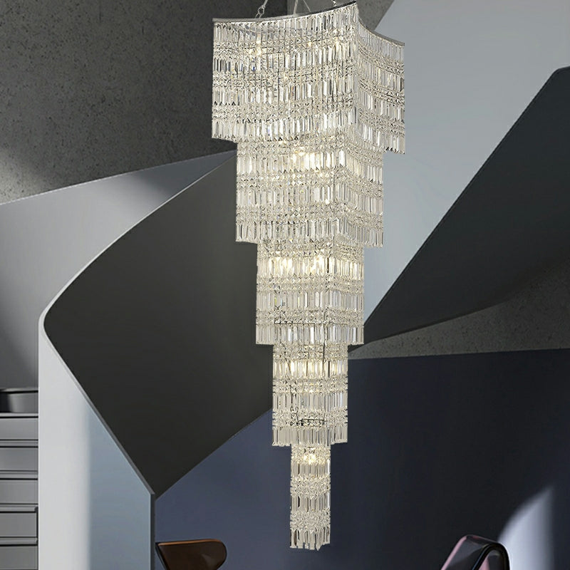 Extra Large Foyer Vertical Layers K9 Crystal Chandelier Chrome Ceiling Lighting Fixture For Staircase Entryway Decor-MEET LIGHTING
