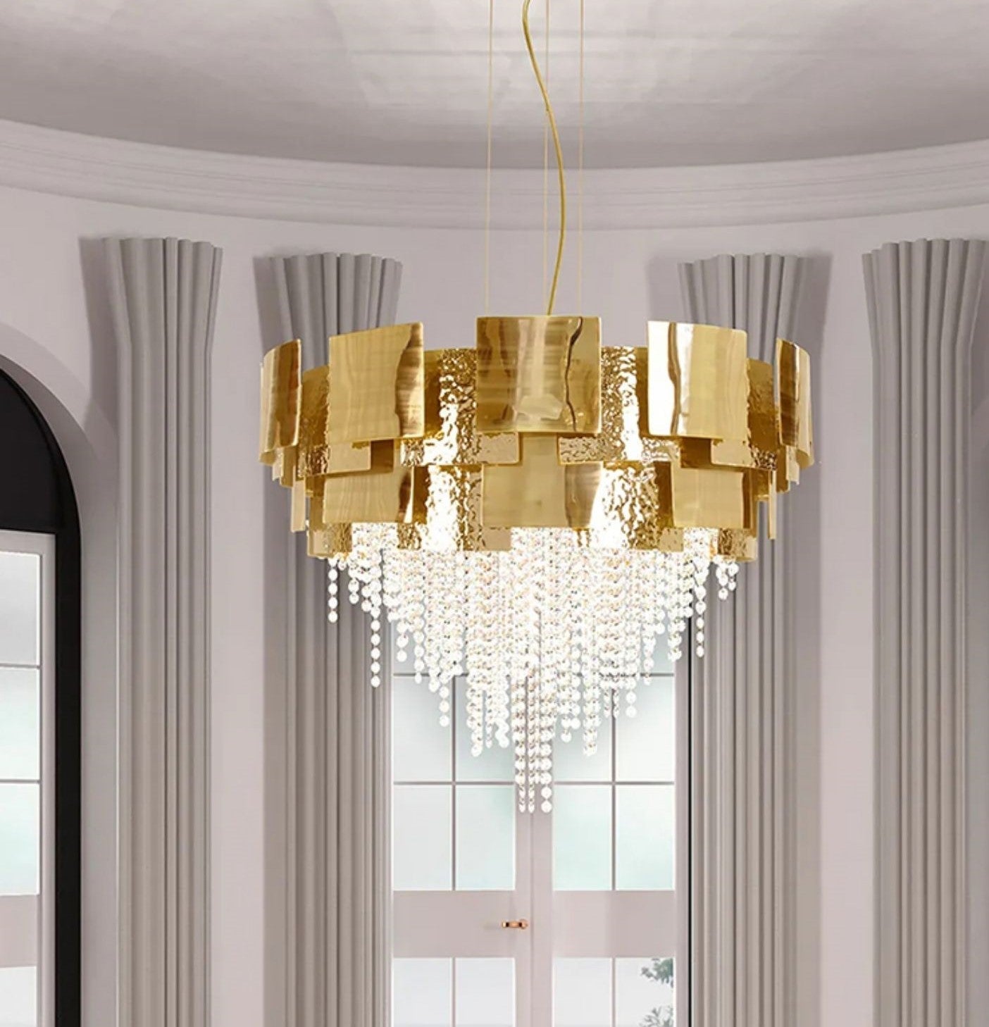 Post-modern Light Luxury Oval/Round Tiered Tassel Crystal Chandelier in Gold Finish for Living/Dining Room-MEET LIGHTING