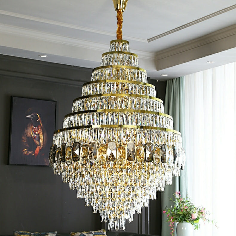 Honeycomb Shaped Ceiling Chandelier Extra Large Crystal Light Fixture For Foyer Staircase/ Entryway In Gold Finish-MEET LIGHTING