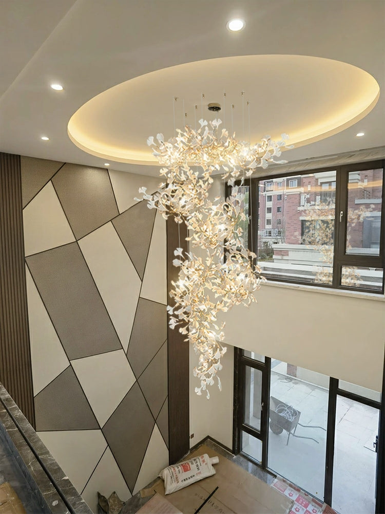 Ceramics Ginkgo Leaves Twig Chandelier Tree Branch Shaped Pendant Light For High Ceiling Living Room Hotel Hall-MEET LIGHTING