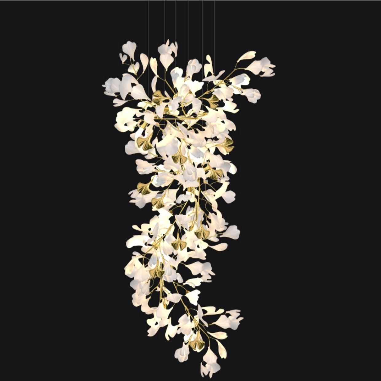 Ceramics Ginkgo Leaves Twig Chandelier Tree Branch Shaped Pendant Light For High Ceiling Living Room Hotel Hall-MEET LIGHTING