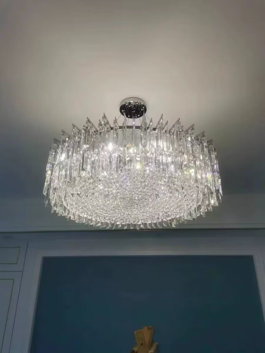 Chrome Silver Stylish Round Crystal Chandelier Modern Ceiling Pendant Light For Living Room/ Bedroom-MEET LIGHTING