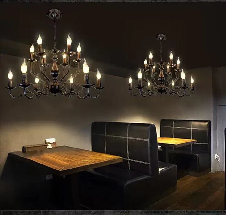 Multi Layer Iron Chandelier with Electronic Candles in Vintage Country Style for Living Room Cafe and Study-MEET LIGHTING