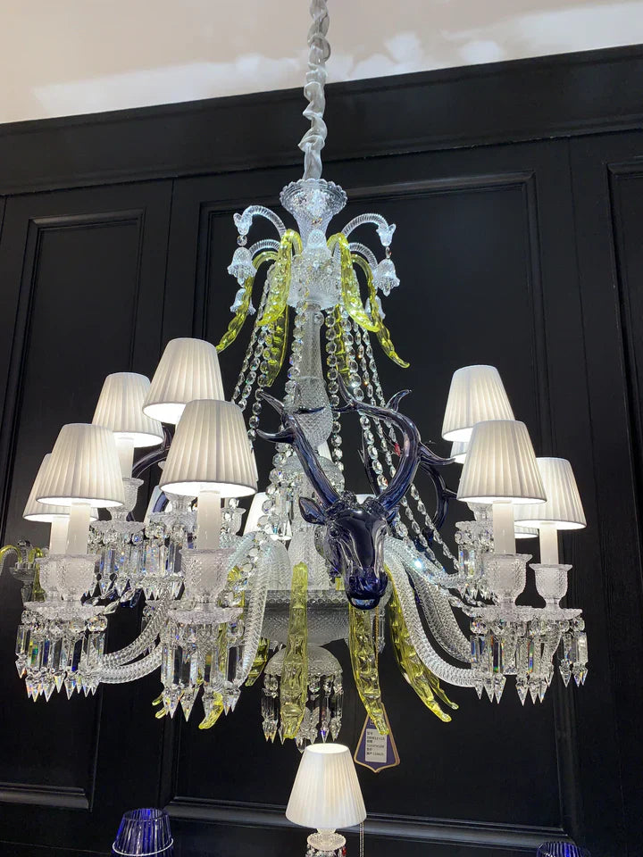 Traditional Colorful Candle Branch Blue Deer Crystal Chandelier for Living Room/Dining Room-MEET LIGHTING
