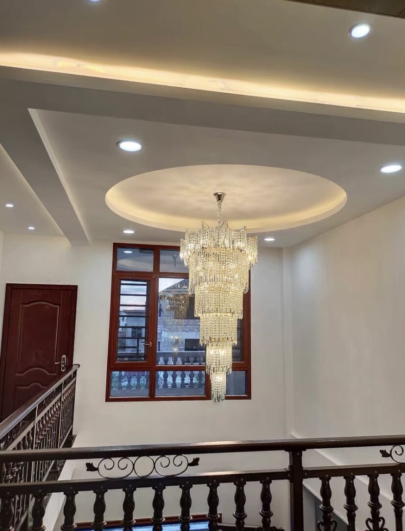 Extra Large Luxury Multi-tiered Crystal Chandelier in Gold Finish for Foyer/Staircase-MEET LIGHTING