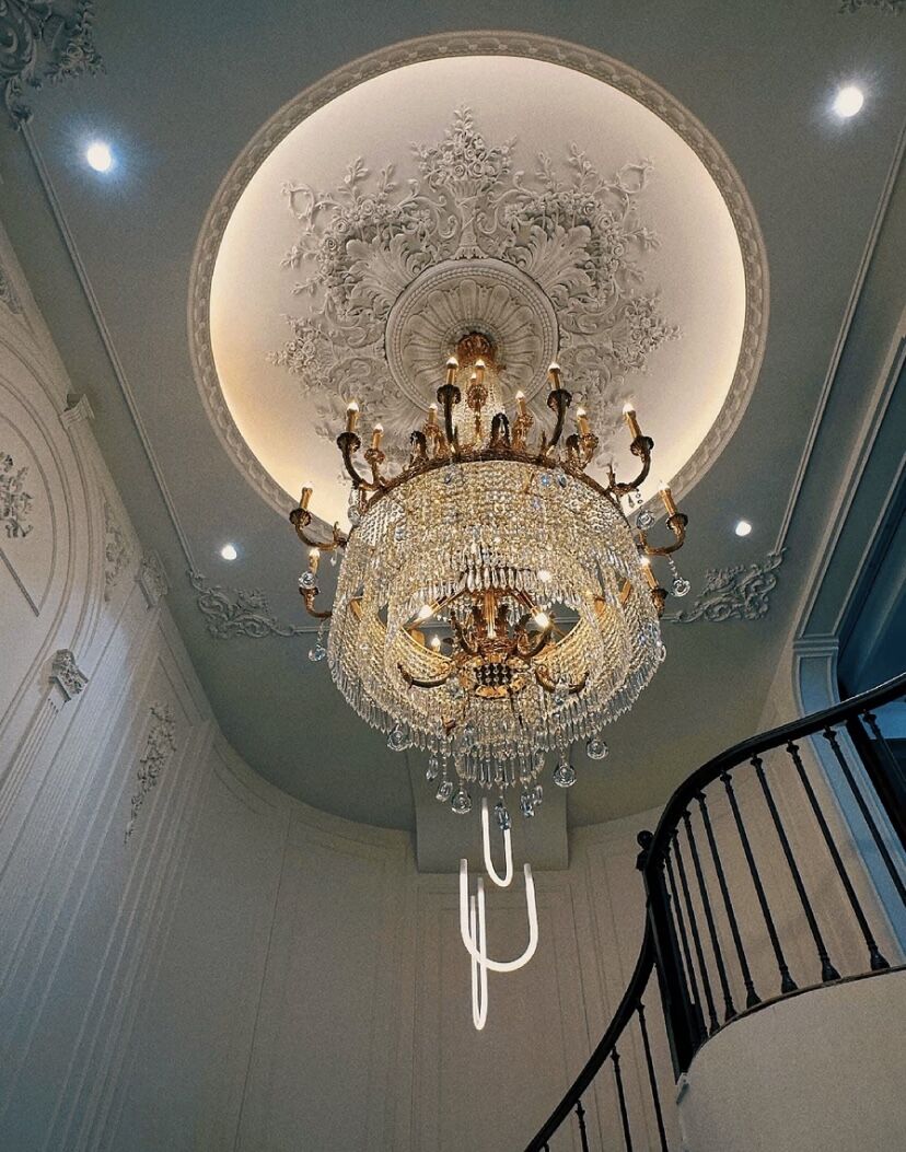 Stunning Oversized Luxury Golden Metal Candle Crystal Tassel Chandelier For High-ceiling Staircase/Entryway/Living/Meeting Room-MEET LIGHTING