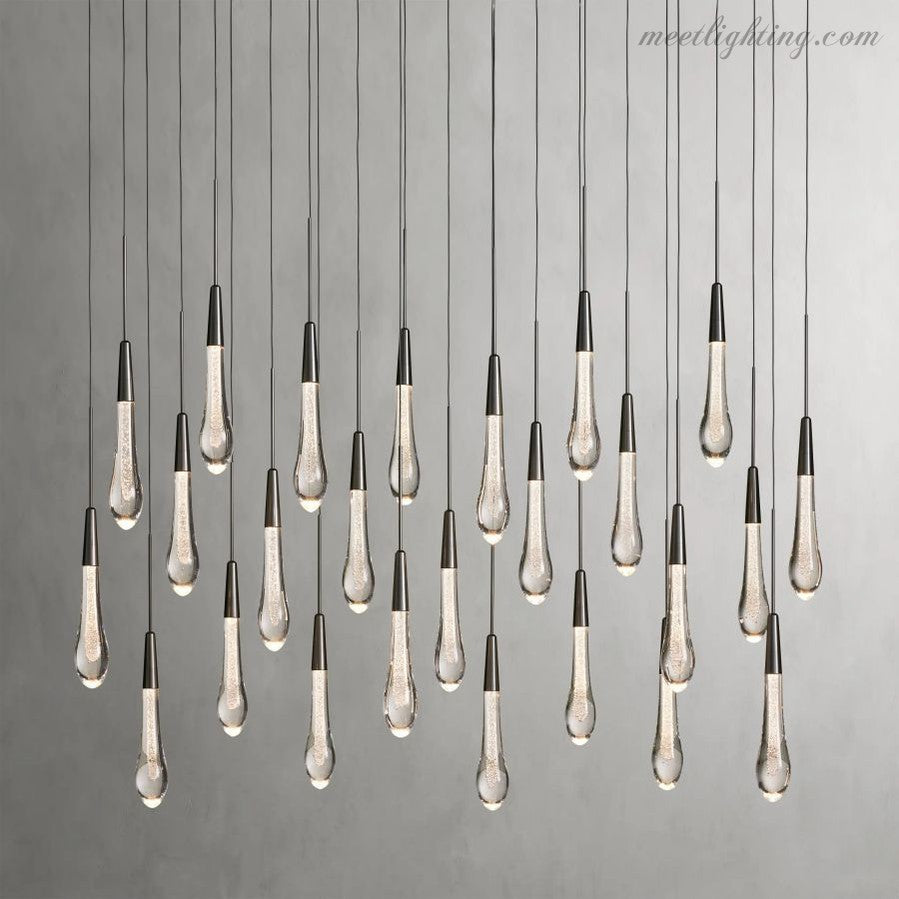 Rain Linear Solitaire Crystal Chandelier-MEET LIGHTING