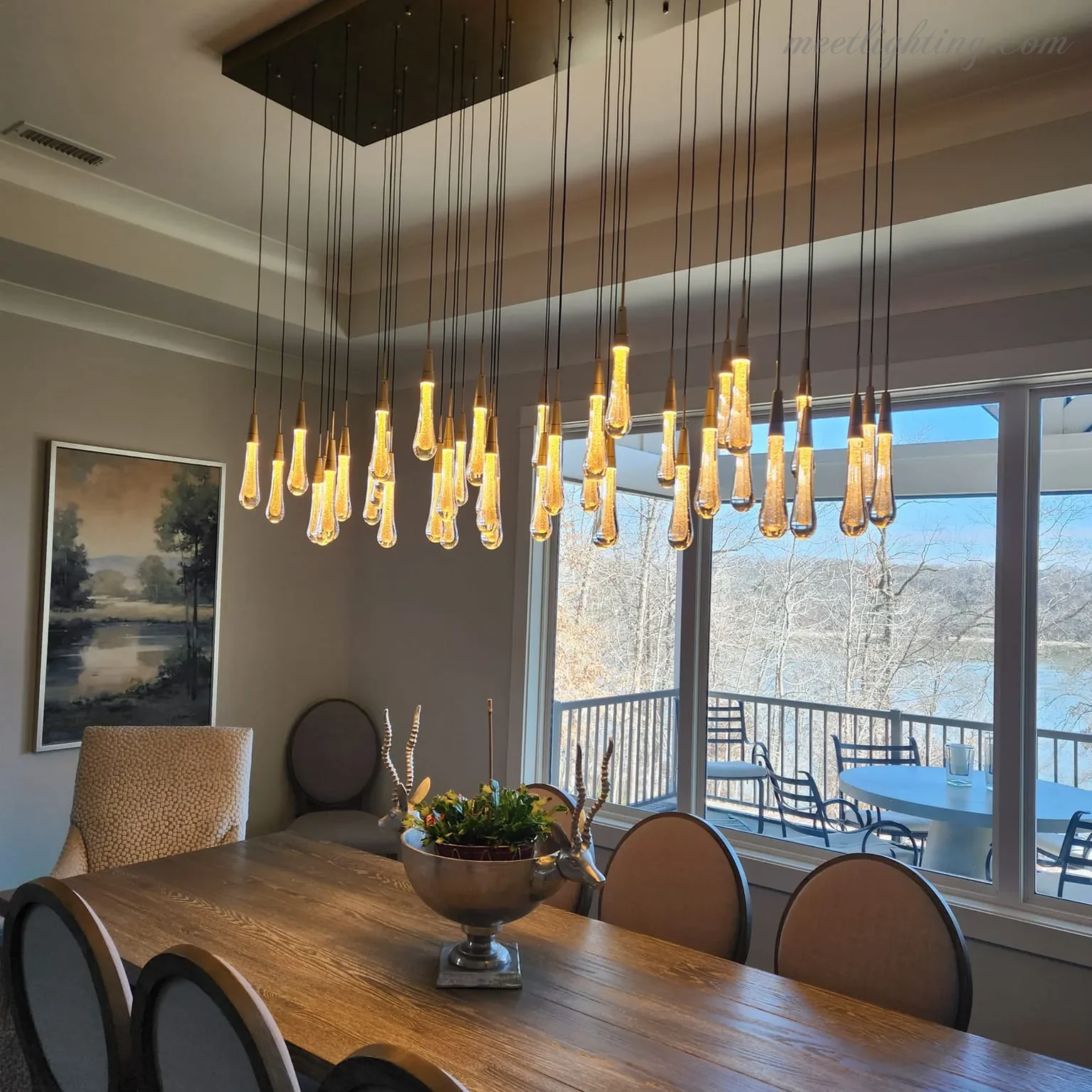 Rain Linear Solitaire Crystal Chandelier-MEET LIGHTING