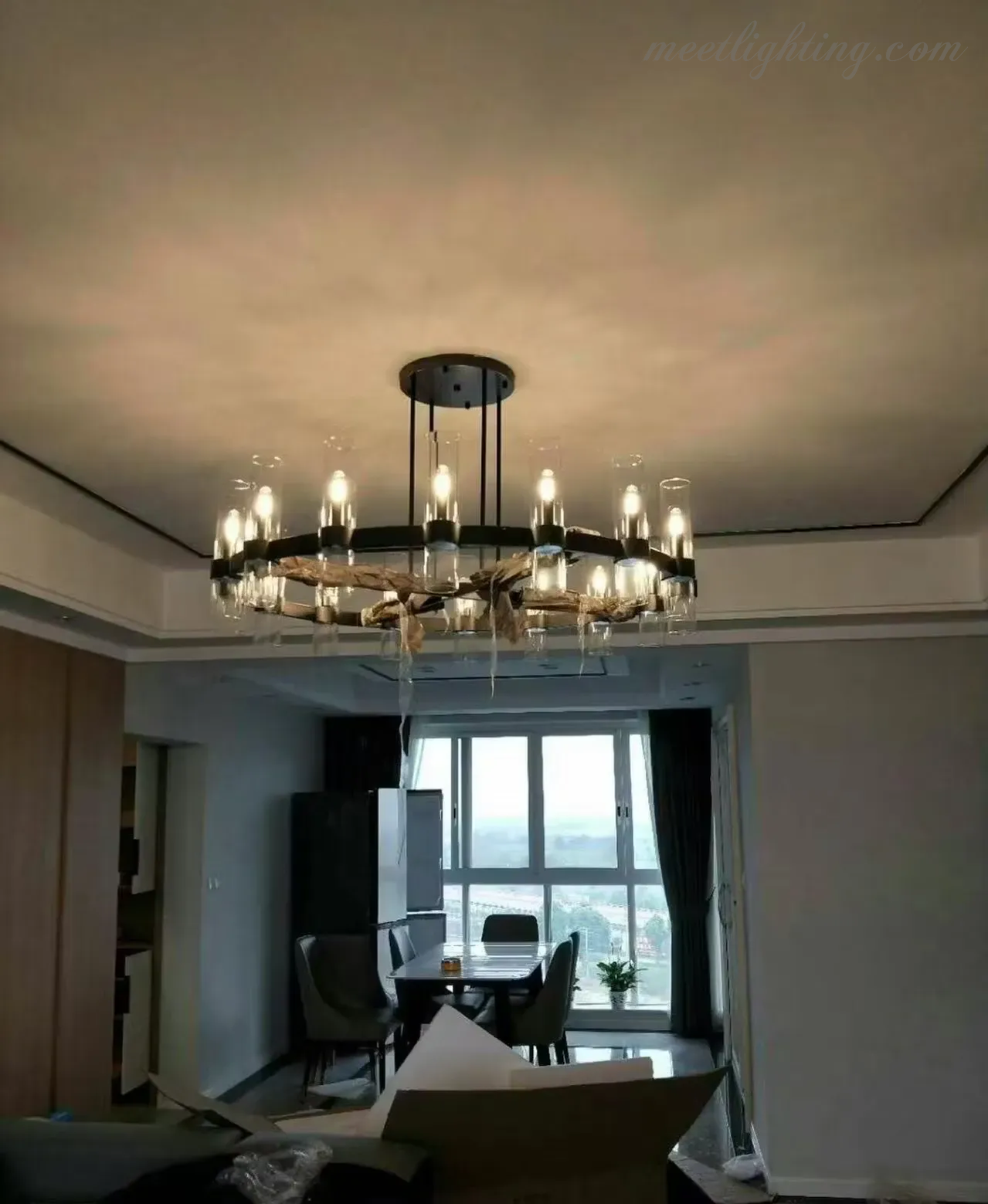 Ravelle Art Blown Glass Round Chandelier 60" Over Dining Table-MEET LIGHTING