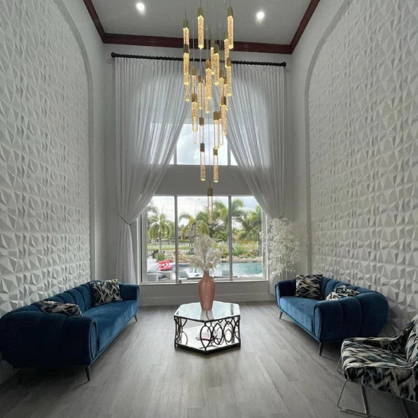 Modern Glacier Bubble Crystsal Sticks Chandelier in Gold/Chrome/Black Finish for Staircase/Foyer-MEET LIGHTING