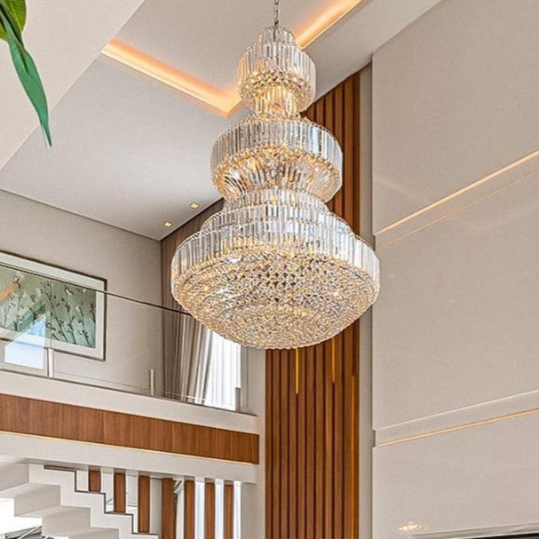 Golden Era Grand Cascade Clear Crystal Chandelier for High-ceiling-MEET LIGHTING