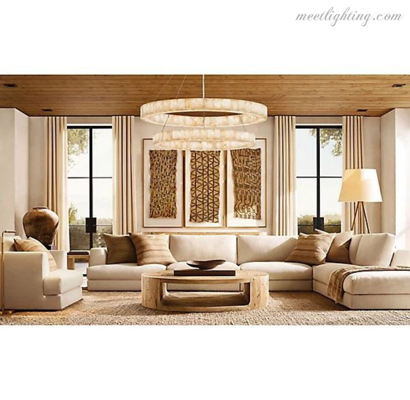 Rivage Two-Tier Luxury Modern Alabaster Round Chandelier 60"-MEET LIGHTING