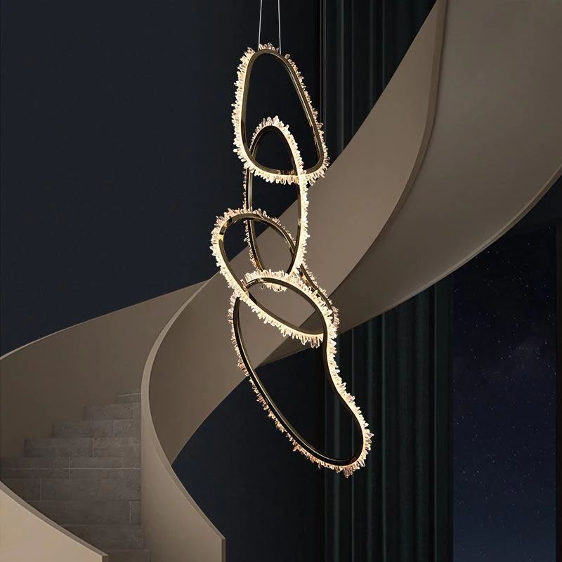 Rose Rock Crystal Chandelier Irregular Round Lamp Fixtures-MEET LIGHTING