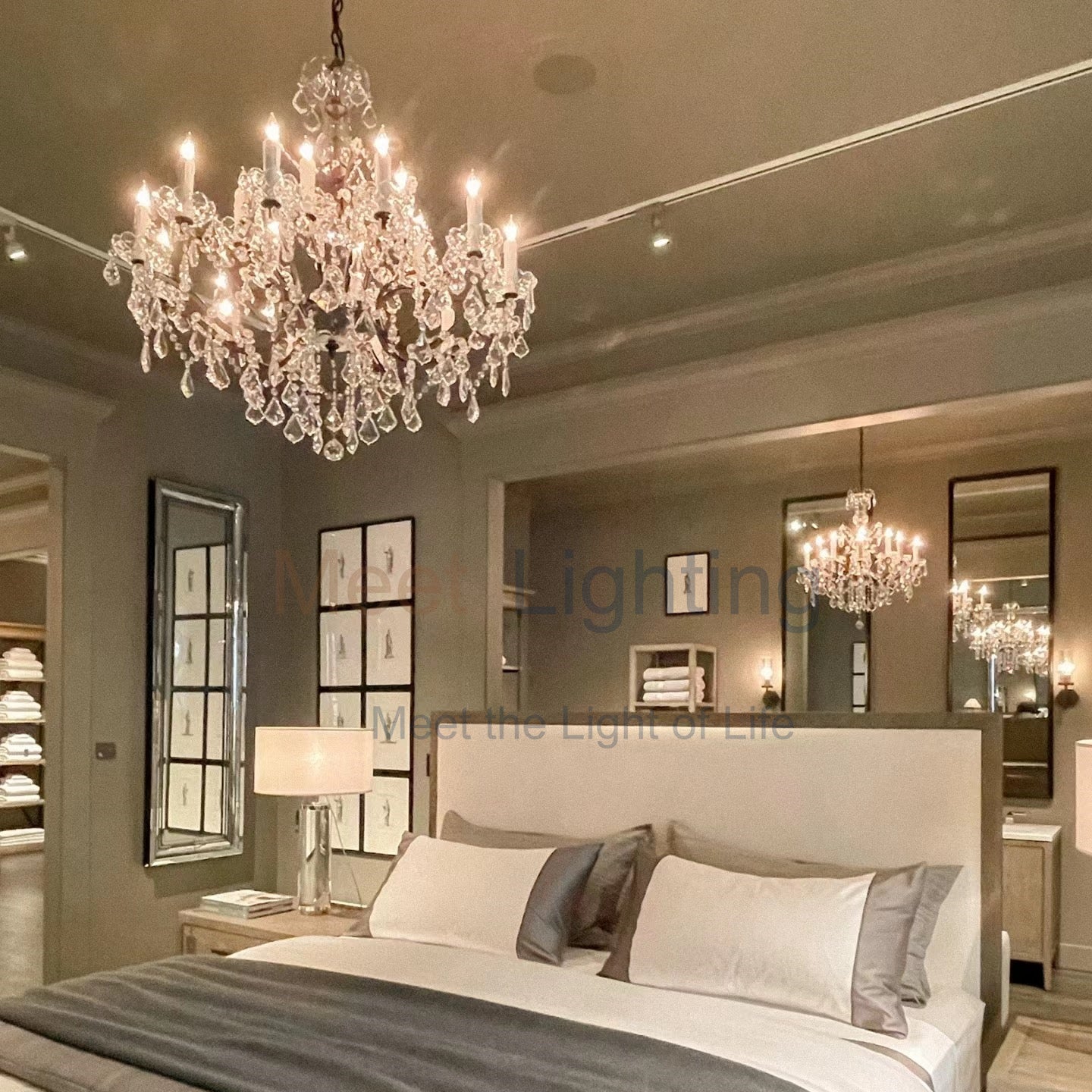 Rococo Iron & Crystal Round Chandelier 33"-MEET LIGHTING