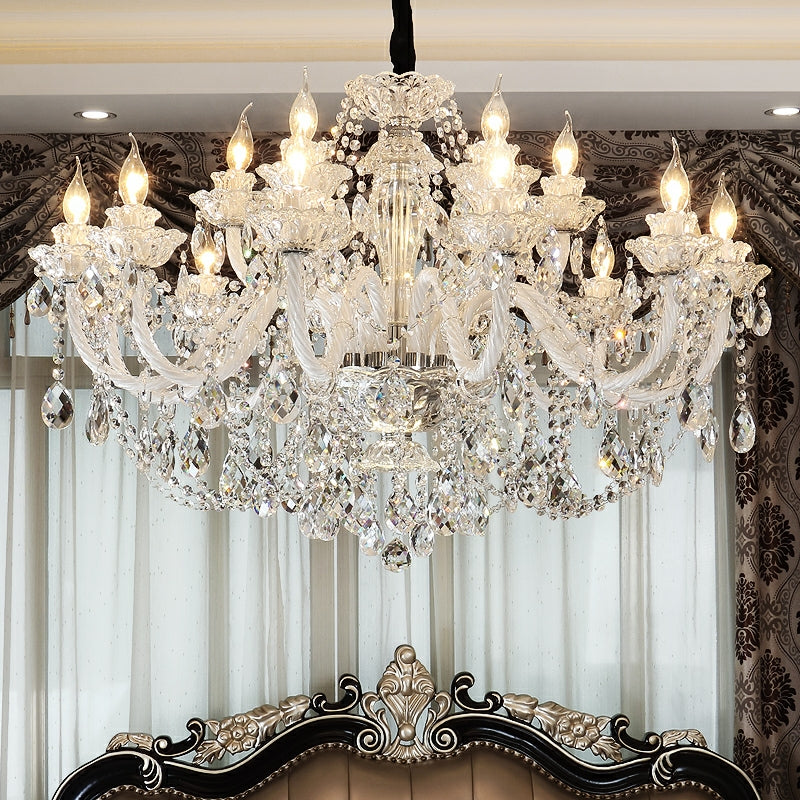 Rustic Antique European Candle Crystal Chandelier Popular Farmhouse Ceiling Light Fixture For Living Room-MEET LIGHTING