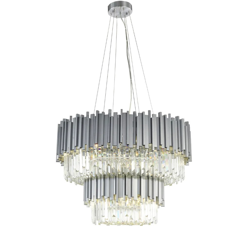 Gold/Silver Round Modern Tiered Metal Crystal Chandelier-MEET LIGHTING