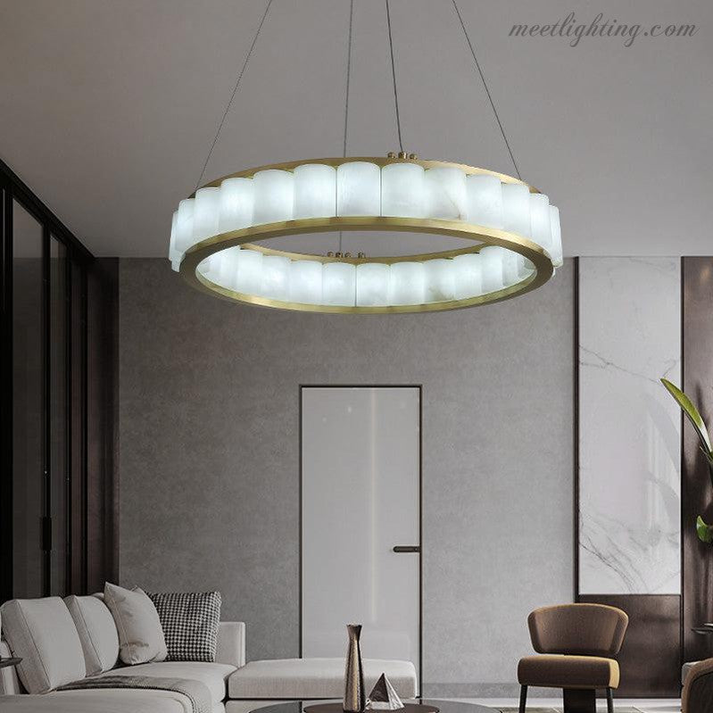 Scott Alabaster Circle Round Chandeliers-MEET LIGHTING