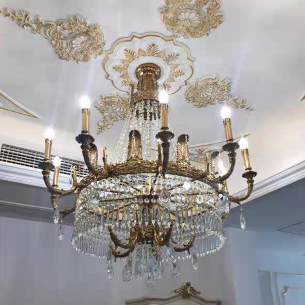 Stunning Oversized Luxury Golden Metal Candle Crystal Tassel Chandelier For High-ceiling Staircase/Entryway/Living/Meeting Room-MEET LIGHTING