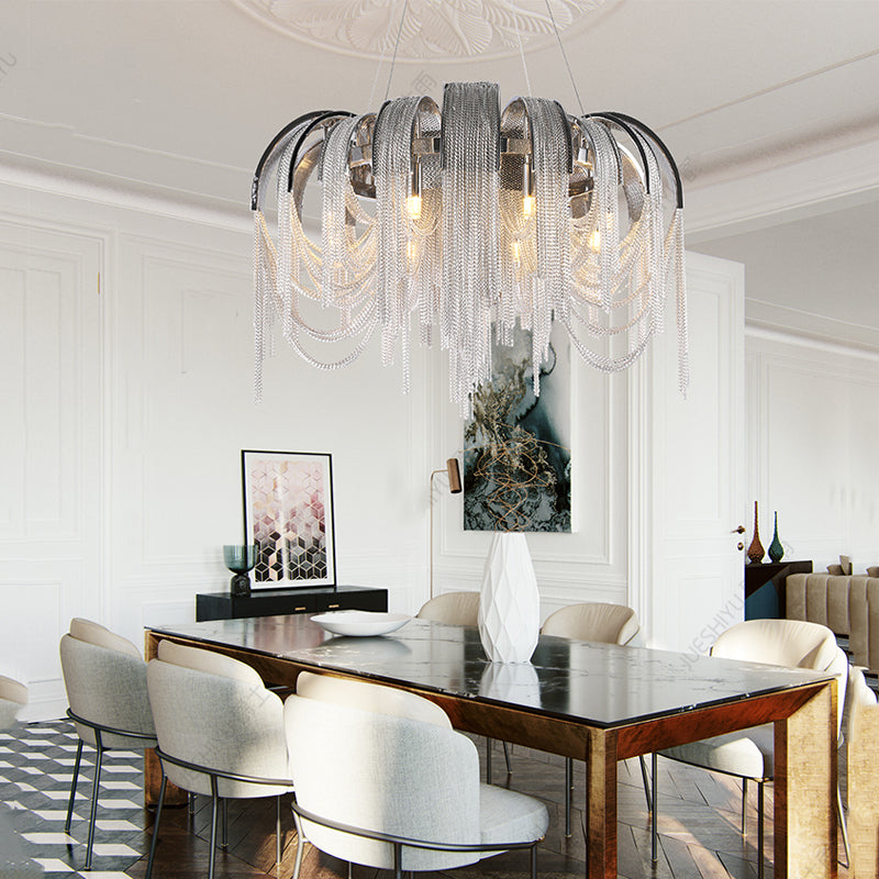 Sophian Aluminum Chain Tassel Round Chandelier-MEET LIGHTING