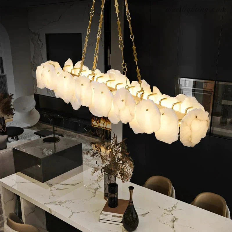 Theseus Alabaster Marble Modern Snowflake Linear Chandelier 47'' 62''-MEET LIGHTING