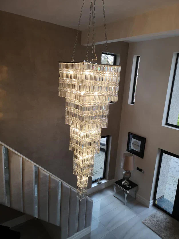 Extra Large Foyer Vertical Layers K9 Crystal Chandelier Chrome Ceiling Lighting Fixture For Staircase Entryway Decor-MEET LIGHTING