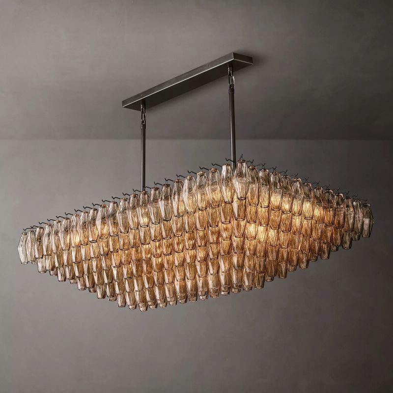 Chiaray Smoke Glass Tiered Rectangular Chandelier 54''