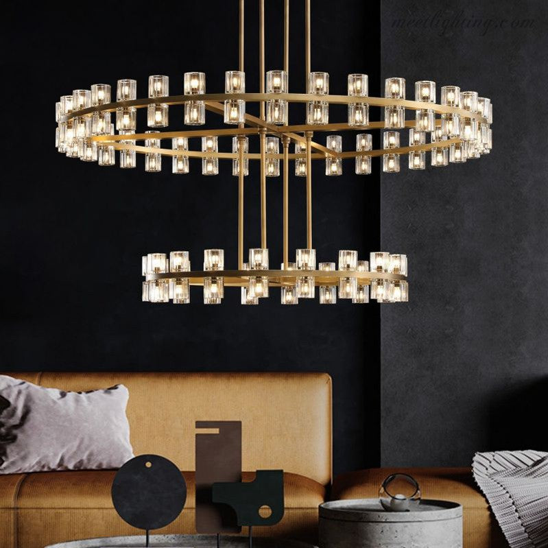 Arcachon Crystal Shade Two-Tier Round Chandelier 60"-MEET LIGHTING