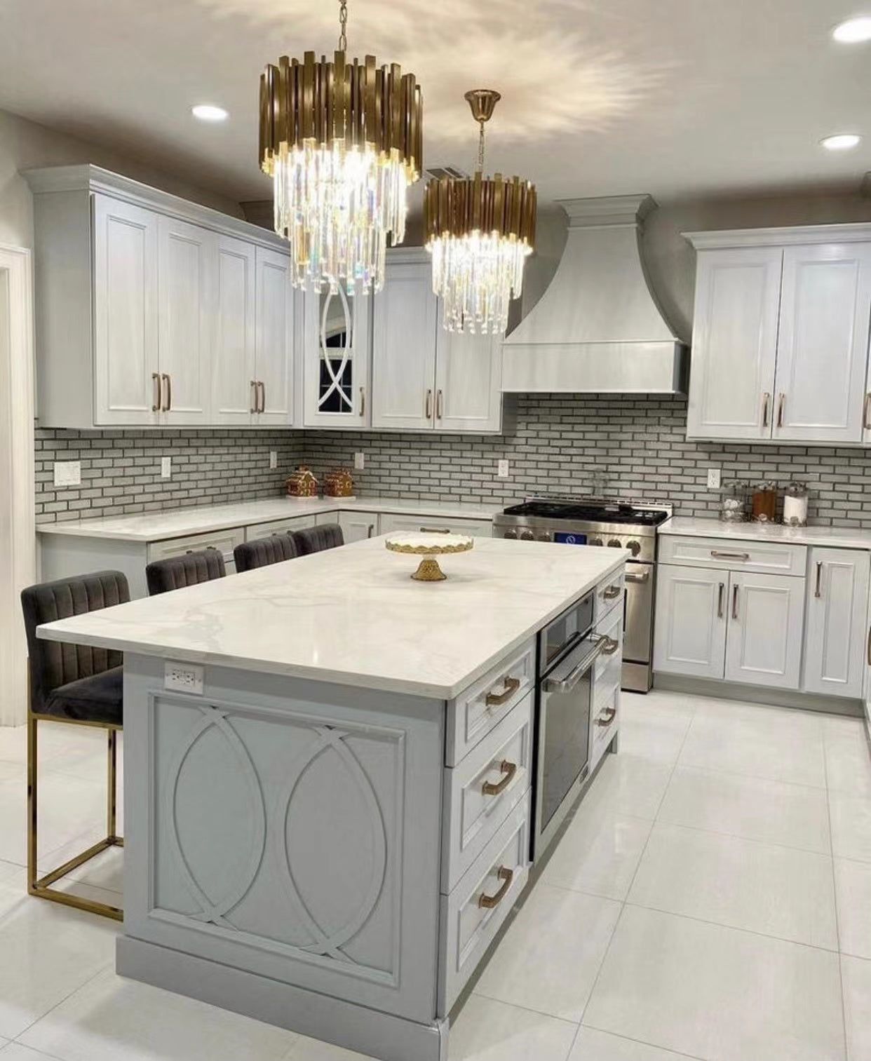 Gold/Silver Round Modern Tiered Metal Crystal Chandelier-MEET LIGHTING