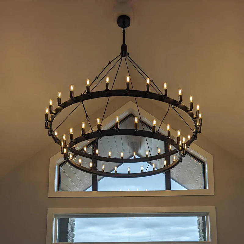 Camine Vintage Filament Two-Tier Round Chandelier 71"