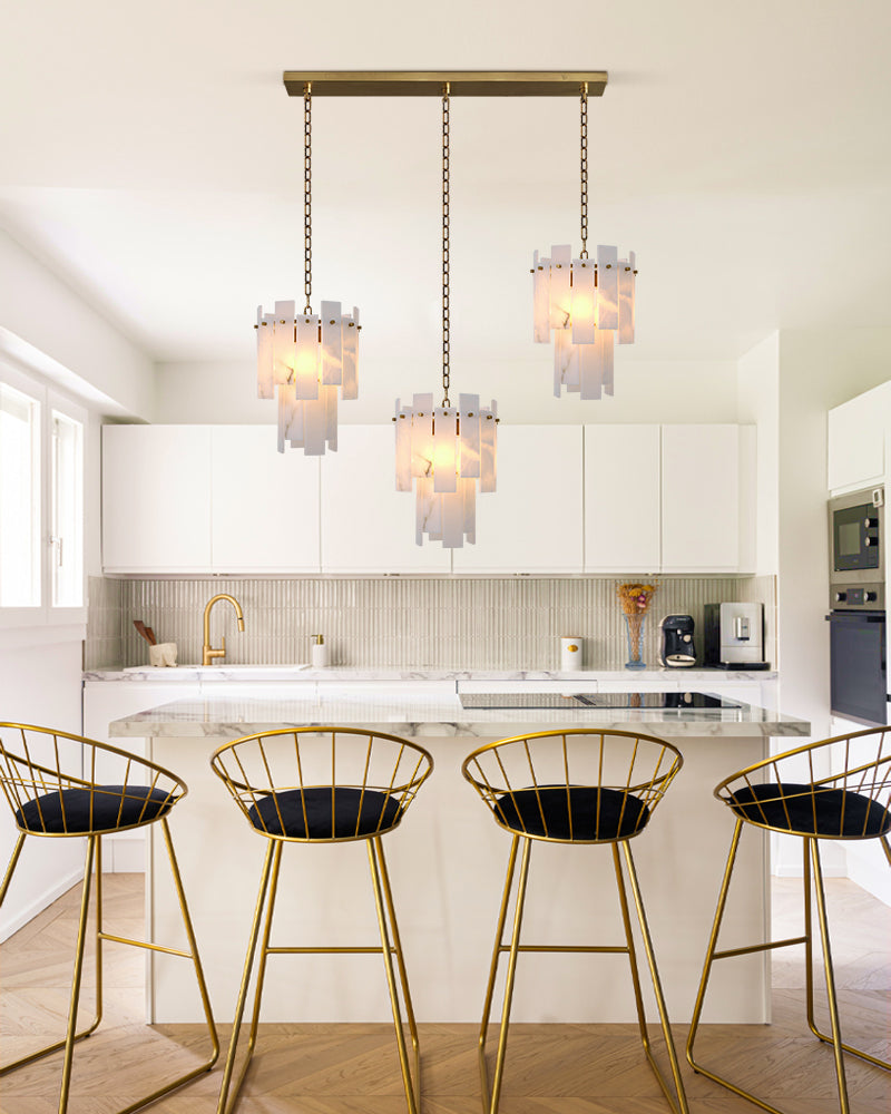 7-light 2-tier Alabaster marble Round Chandelier 13" with adjustable chain 150cm
