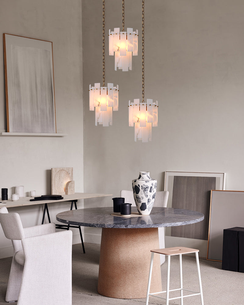 7-light 2-tier Alabaster marble Round Chandelier 13" with adjustable chain 150cm