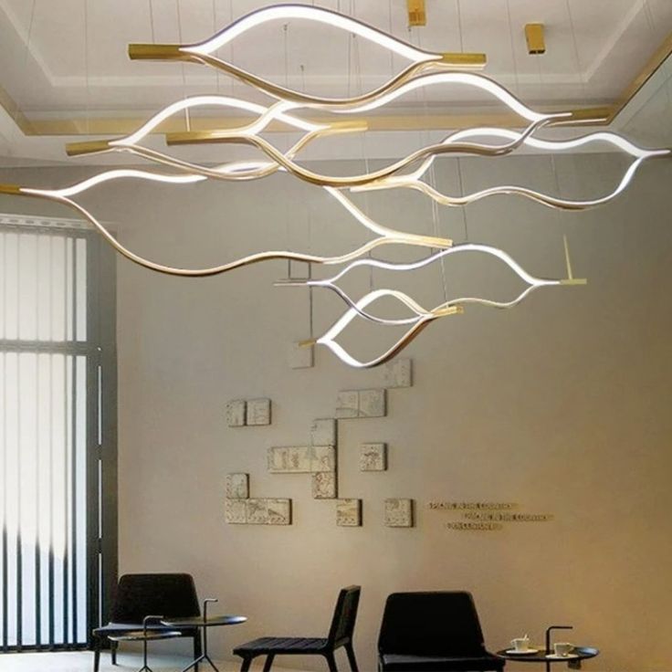 Modern Simple Brass Waving Chandelier for Living/Dining Room/Kitchen Island-MEET LIGHTING