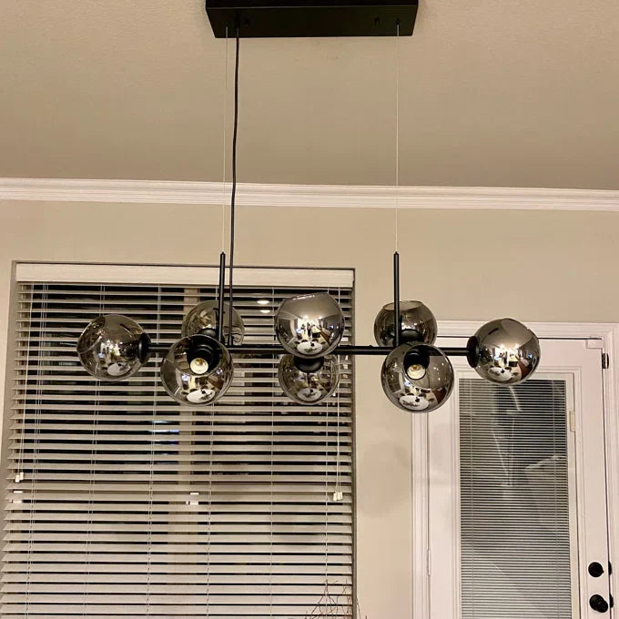 Modern Linear Smoky Gray Glass Globe Shade Chandelier for Dining Room/Kitchen Island-MEET LIGHTING