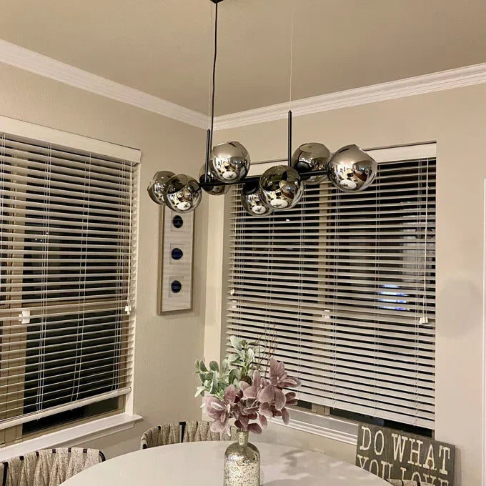 Modern Linear Smoky Gray Glass Globe Shade Chandelier for Dining Room/Kitchen Island-MEET LIGHTING
