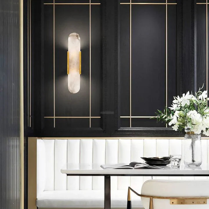 Modern Melange Elongated Alabaster Linear Wall Sconce