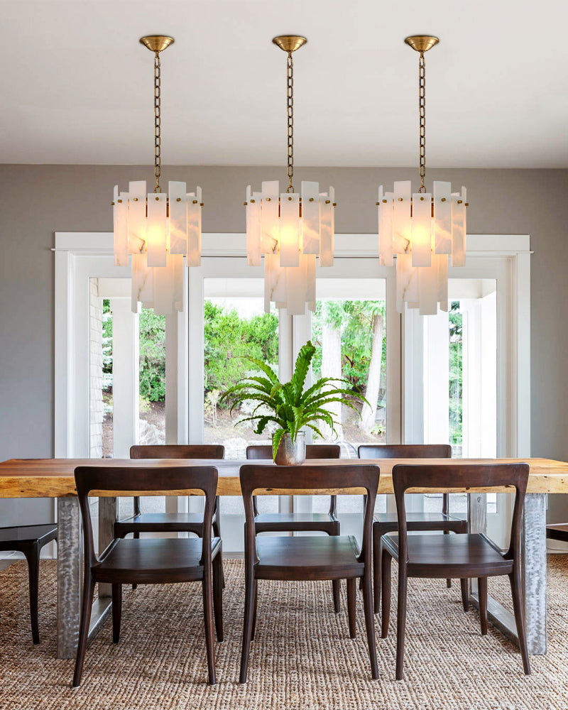 7-light 2-tier Alabaster marble Round Chandelier 13" with adjustable chain 150cm
