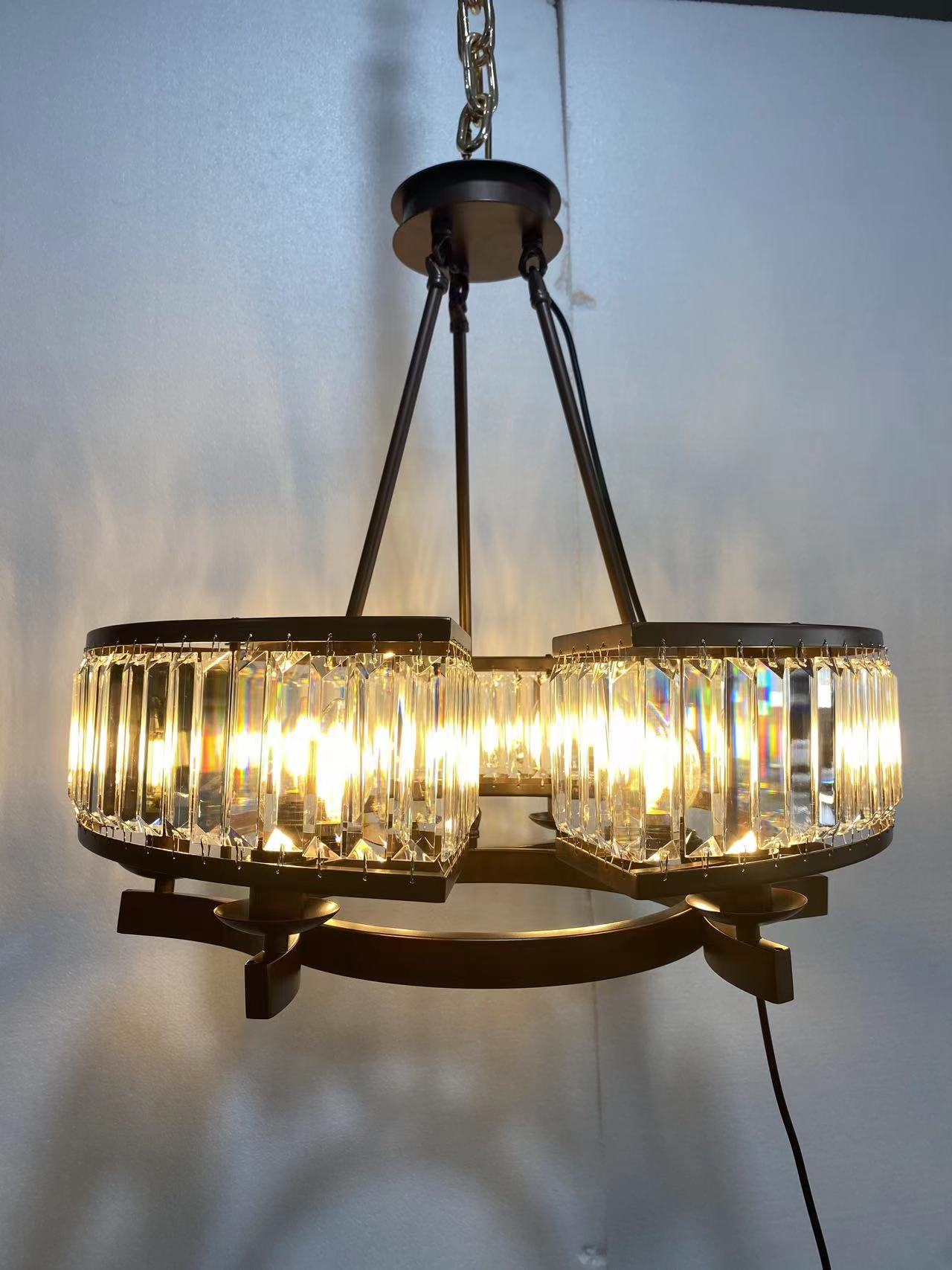 Decorative 6/ 8/ 10/ 12-Light Crystal Ceiling Chandelier Triangular Prism Island Light Fixture Metal Shade for Living Room-MEET LIGHTING