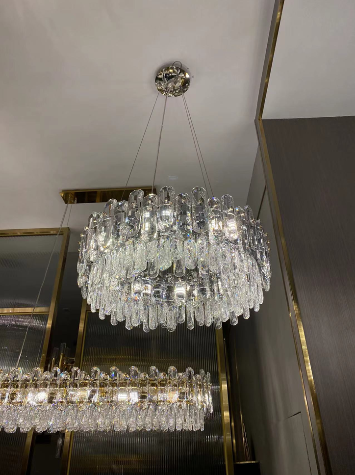 Light Luxury Round/Rectangular Clear Crystal Chandelier in Champagne Gold/Chrome Finish for Living/Dining Room/Bedroom-MEET LIGHTING