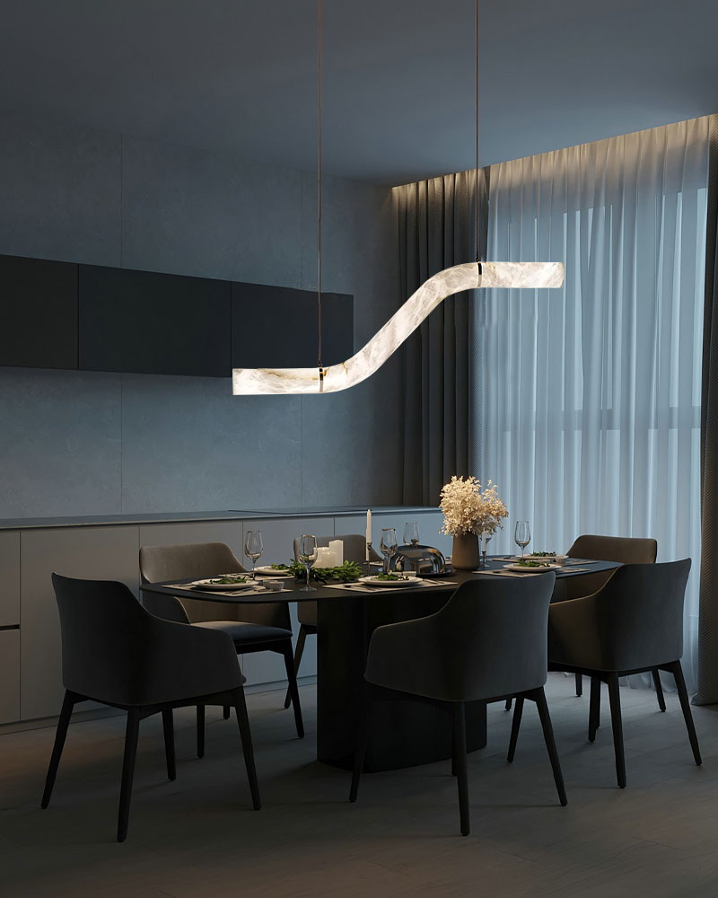 LED Linear Creative white Alabaster large copper Chandelier with straight/curved shape
