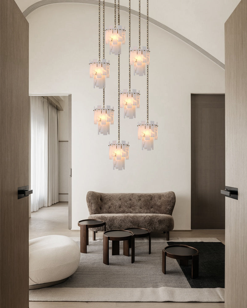 7-light 2-tier Alabaster marble Round Chandelier 13" with adjustable chain 150cm