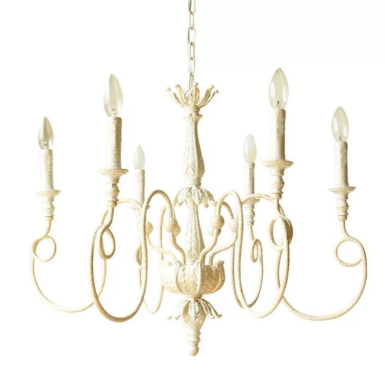 French Vintage Country Style White Rustic Iron Art Chandelier 6/8 Lights for Dining Room Bedroom Living Room-MEET LIGHTING