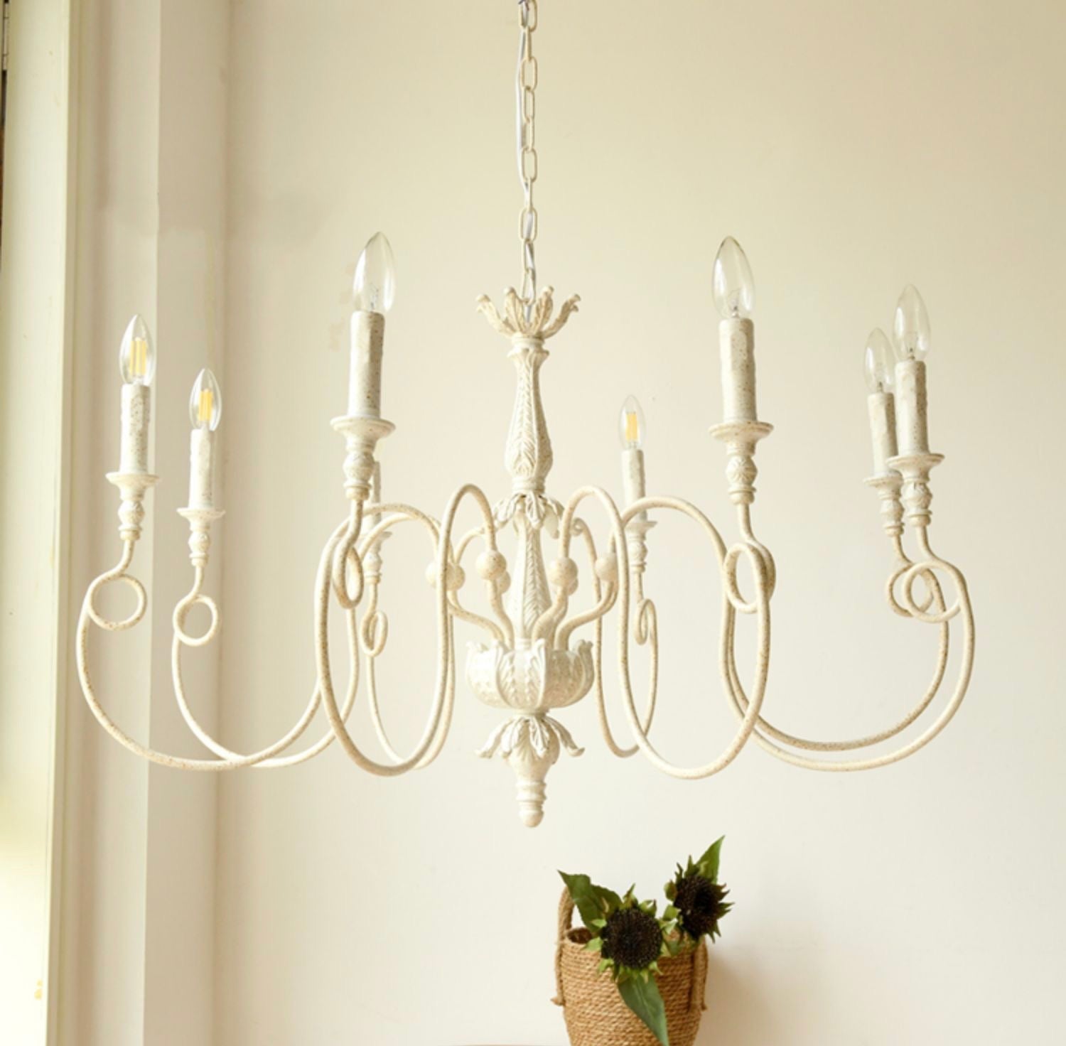 French Vintage Country Style White Rustic Iron Art Chandelier 6/8 Lights for Dining Room Bedroom Living Room-MEET LIGHTING