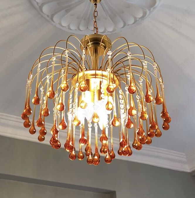 French Style Bedroom Small Creative Chandelier Vintage Romantic Warm Vibe Amber Waterdrop Light Fixture for Restaurant Dining Room Kids Room-MEET LIGHTING