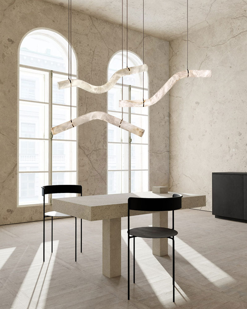 LED Linear Creative white Alabaster large copper Chandelier with straight/curved shape