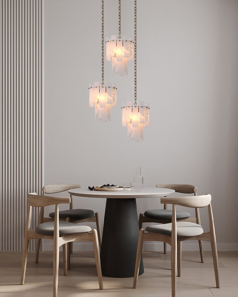 7-light 2-tier Alabaster marble Round Chandelier 13" with adjustable chain 150cm
